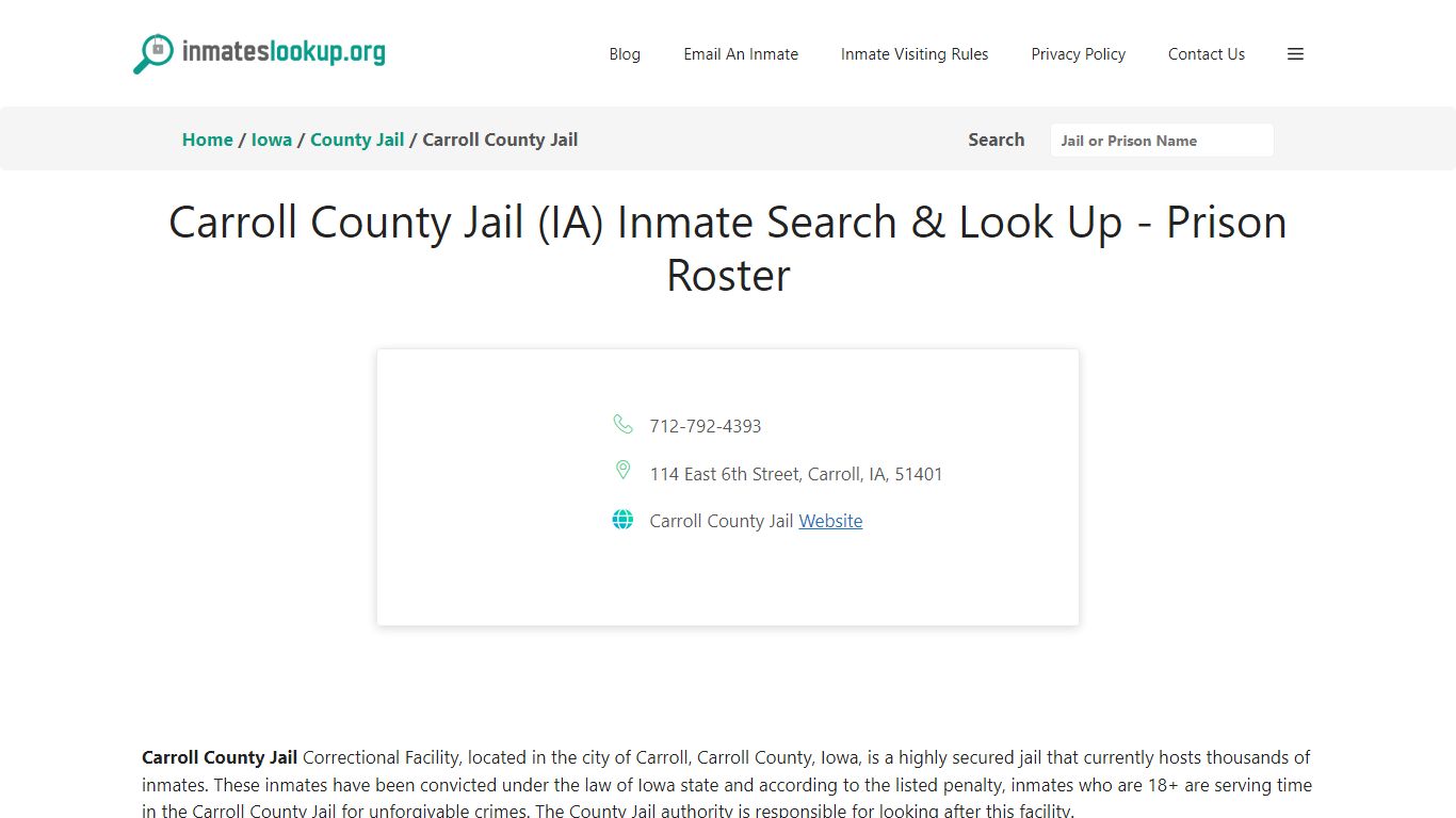 Carroll County Jail (IA) Inmate Search & Look Up - Prison Roster