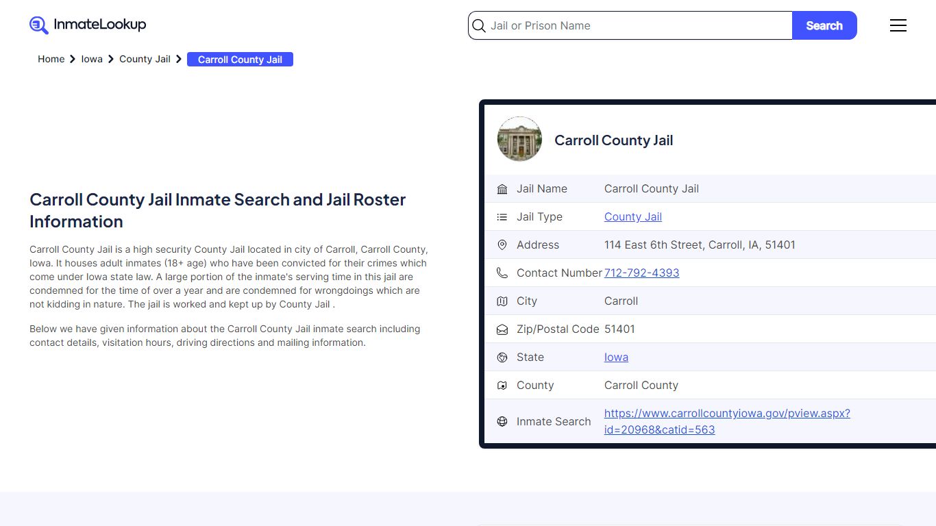 Carroll County Jail Inmate Search - Carroll Iowa - Inmate Lookup